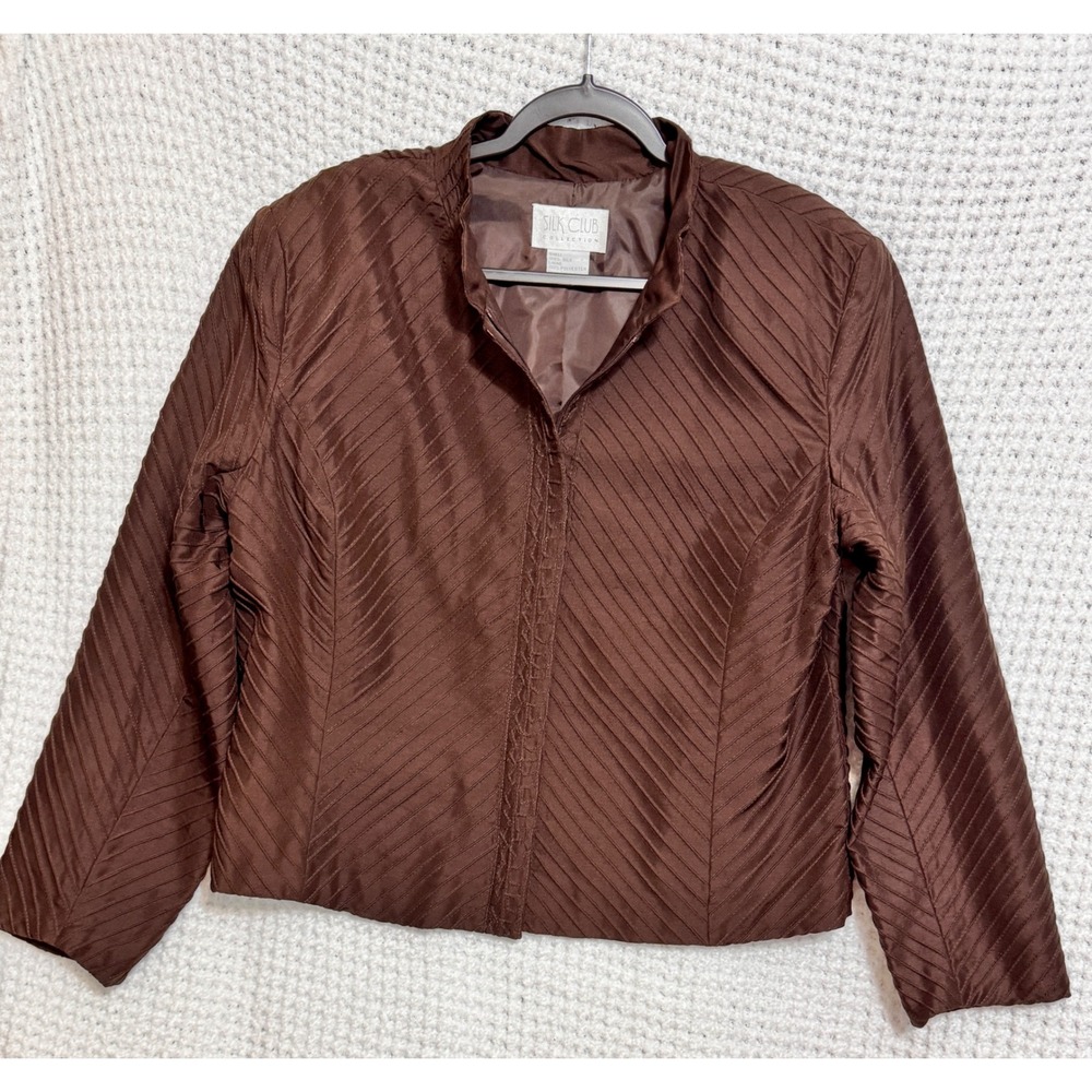 Silk Club‎ Collection Brown Silk Quilted Jacket Women's XL Career